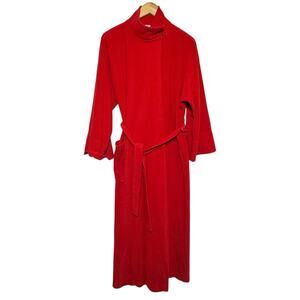 Vanity Fair Made in the USA Red High Neck Button Belted Tie Long Robe Medium